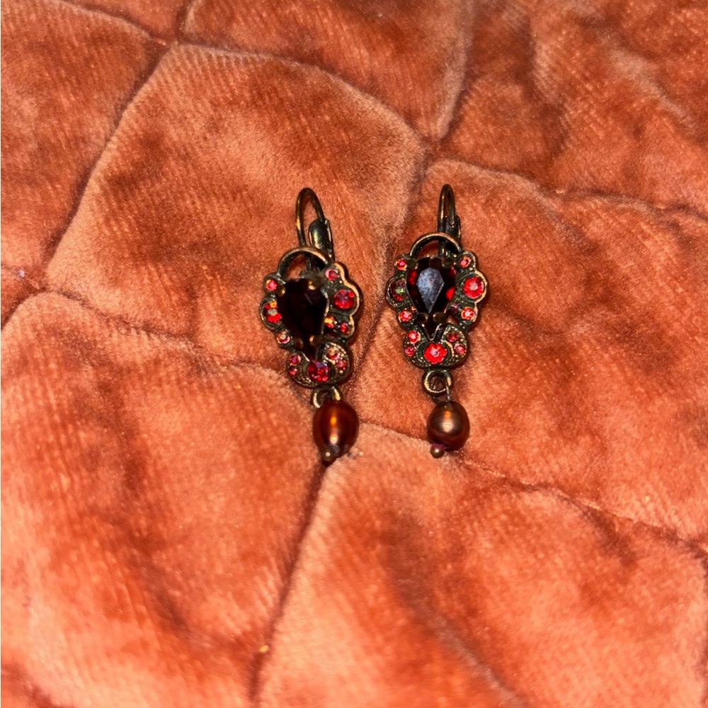 Vintage-Inspired Red and Brown Gemstone Earrings